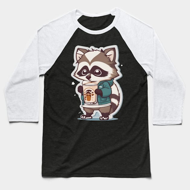 cute raccon with coffee Baseball T-Shirt by Majkel&Majkel